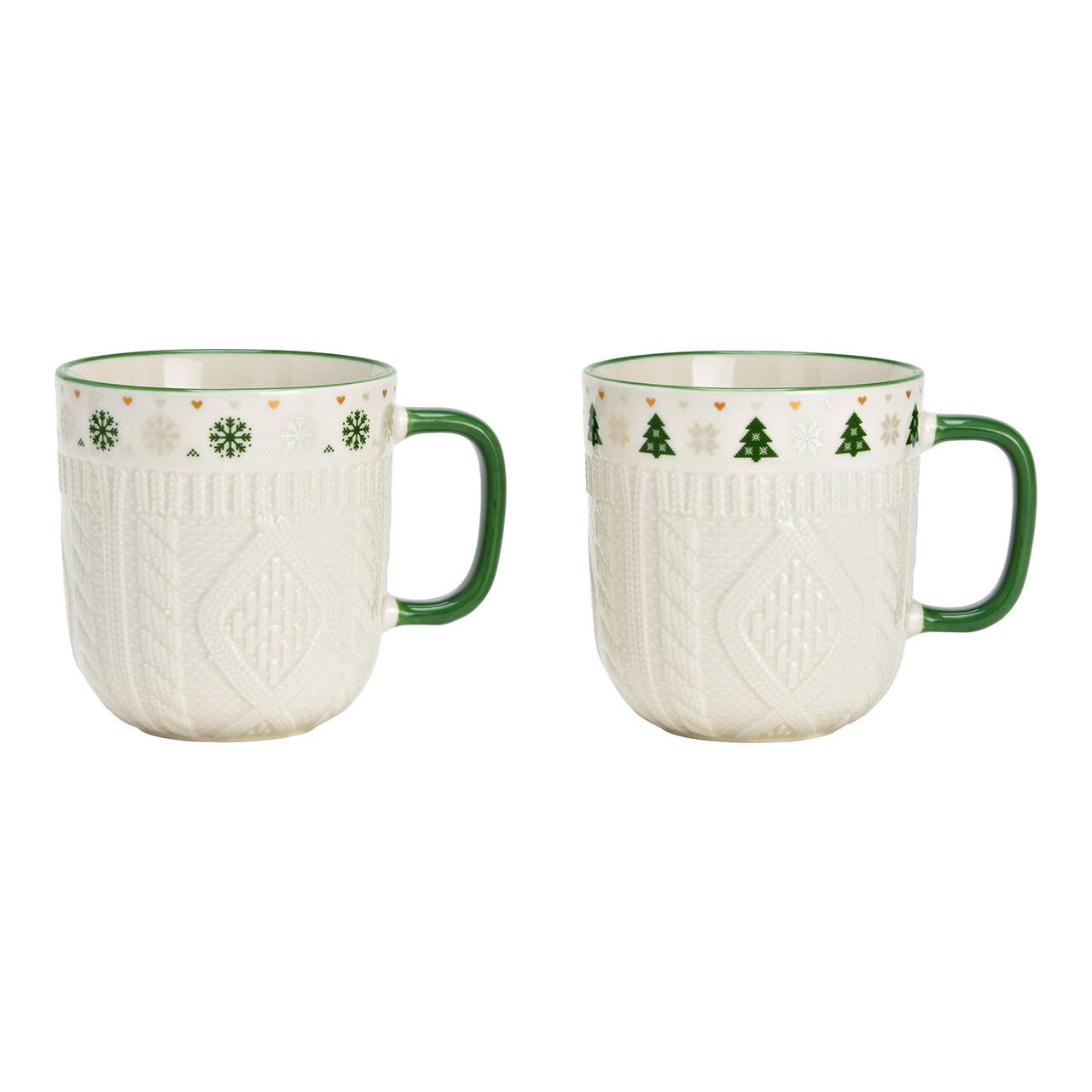 Taza de Navidad decorativa, diseño de punto 3D de porcelana, 2 unidades, blanco (A/L/P) 12x9x9cm 345ml